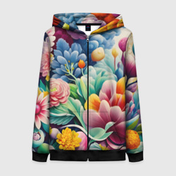 Женская толстовка 3D на молнии Объемные цветы лето