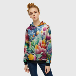 Женская толстовка 3D на молнии Объемные цветы лето - фото 2