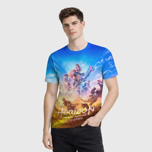 Мужская футболка 3D с принтом Герои Horizon zero dawn remstered, фото на моделе #1