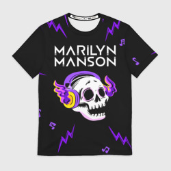 Мужская футболка 3D Marilyn Manson неоновый череп