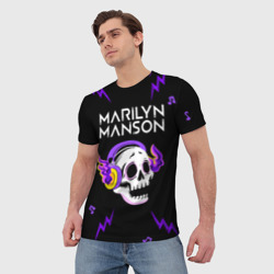 Мужская футболка 3D Marilyn Manson неоновый череп - фото 2