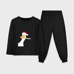 Детская пижама с лонгсливом хлопок Гусь Санта с ножом в клюве 