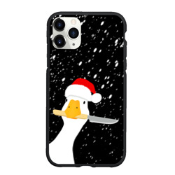 Чехол для iPhone 11 Pro Max матовый Гусь Санта с ножом в клюве