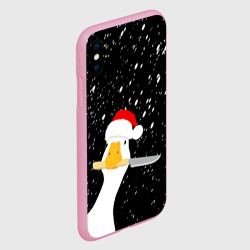 Чехол для iPhone XS Max матовый Гусь Санта с ножом в клюве - фото 2
