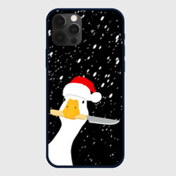 Чехол для iPhone 12 Pro Гусь Санта с ножом в клюве 