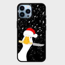 Чехол для iPhone 14 Pro Max Гусь Санта с ножом в клюве