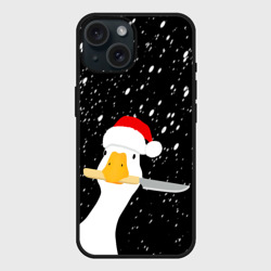 Чехол силиконовый для Apple iPhone 15 матовый Гусь Санта с ножом в клюве