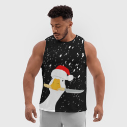 Мужская спортивная майка 3D Гусь Санта с ножом в клюве  - фото 2