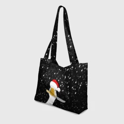 Пляжная сумка 3D Гусь Санта с ножом в клюве  - фото 2