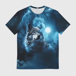 Мужская футболка 3D Волк ночное синее небо