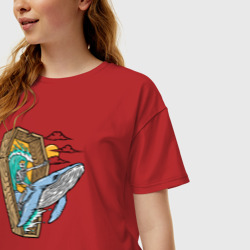 Женская футболка хлопок Oversize Скелет верхом на ките - фото 2