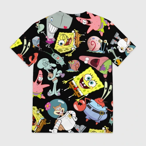 Мужская футболка 3D с принтом Губка Боб квадратные штаны и его друзья, вид сзади #1