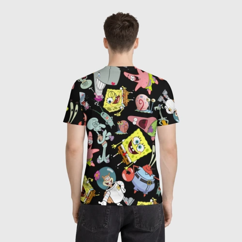 Мужская футболка 3D с принтом Губка Боб квадратные штаны и его друзья, вид сзади #2
