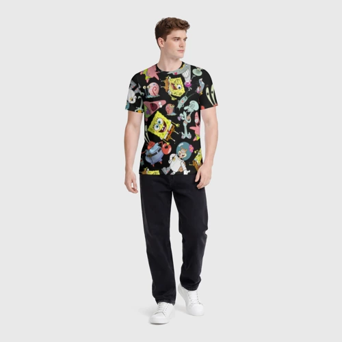 Мужская футболка 3D с принтом Губка Боб квадратные штаны и его друзья, вид сбоку #3