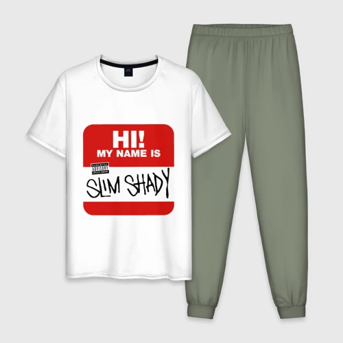 Мужская пижама с белой футболкой хлопок Eminem - slim shady sticker