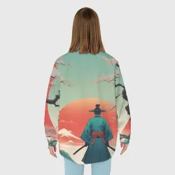 Женская рубашка oversize 3D Яркий самурай на закате - фото 2
