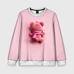 Детский свитшот 3D Розовый плюшевый мишка со спины в разломе стены