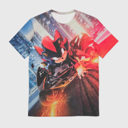 Мужская футболка 3D Ёжик Шэдоу на мотоцикле