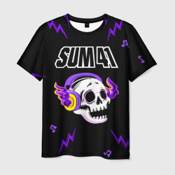 Мужская футболка 3D Sum41 неоновый череп