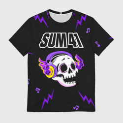 Мужская футболка 3D Sum41 неоновый череп