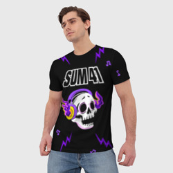Мужская футболка 3D Sum41 неоновый череп - фото 2
