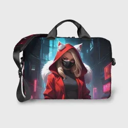 Сумка для ноутбука 3D Девушка кошка неоновый город