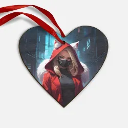 Деревянная игрушка Сердце Девушка кошка неоновый город
