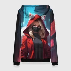 Женская толстовка 3D Девушка кошка неоновый город