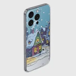Чехол для iPhone 16 Pro силиконовый с защитой камеры Зимние домики иллюстрация  - фото 2