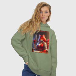 Женское худи Oversize хлопок Крёстная мать мяуфии - нейроарт - фото 2