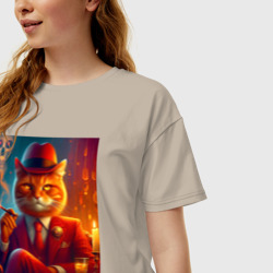 Женская футболка хлопок Oversize Крутой рыжий кот - крёстный отец мяуфии  - фото 2