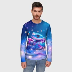 Мужской лонгслив 3D Новогодняя змейка с подарком - фото 2