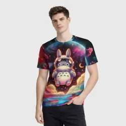 Мужская футболка 3D Тоторо в открытом космосе - нейроарт - фото 2