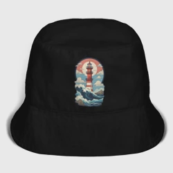 Женская панама хлопок Маяк в море и волны