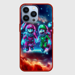 Чехол для iPhone 13 Pro Марио и Луиджи в открытом космосе - неоновое свечение