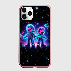 Чехол для iPhone 11 Pro Max матовый Марио и Луиджи в космосе - неоновое свечение