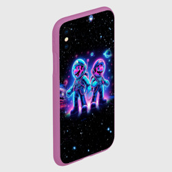 Чехол для iPhone XS Max матовый Марио и Луиджи в космосе - неоновое свечение - фото 2