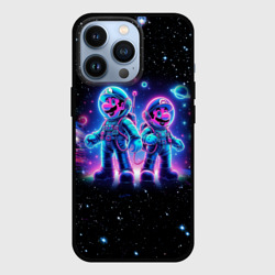 Чехол для iPhone 13 Pro Марио и Луиджи в космосе - неоновое свечение