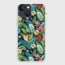 Чехол для iPhone 13 mini Коты в тропиках