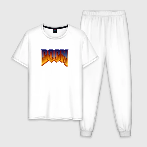 Мужская пижама с белой футболкой хлопок Doom logotype