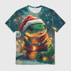 Мужская футболка 3D Новогодняя большая змея