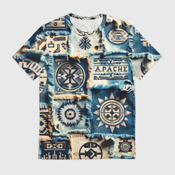 Мужская футболка 3D Символы Апачи на пэчворк дениме 