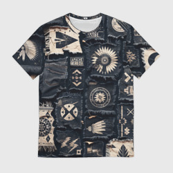 Мужская футболка 3D Знаки Апачи на пэчворк дениме