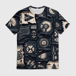 Мужская футболка 3D Знаки Апачи на пэчворк дениме