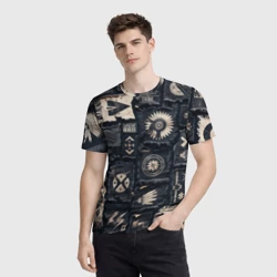 Мужская футболка 3D Знаки Апачи на пэчворк дениме - фото 2