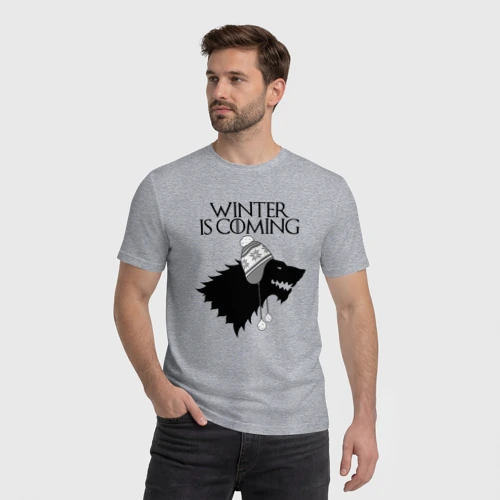 Мужская футболка хлопок с принтом Winter is coming Game of Thrones, фото на моделе #1