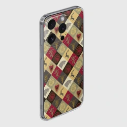 Чехол для iPhone 15 Pro силиконовый с защитой камеры Лого домов Игра престолов паттерн - фото 2