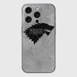 Чехол для iPhone 15 Pro Max силиконовый с защитой камеры Старк зима близко игра престолов