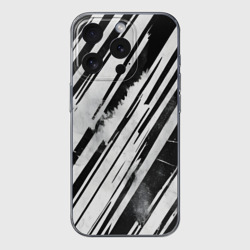 Чехол для iPhone 15 Pro силиконовый с защитой камеры Платиновые и черные полосы