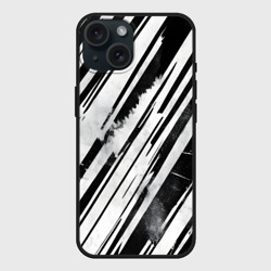 Чехол силиконовый для Apple iPhone 15 матовый Платиновые и черные полосы